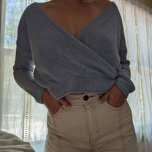 Light Blue Surplice Sweater